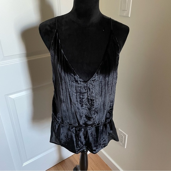 J Brand Black Velvet Front Viscose Silk Combo Tie Front Tank Top EUC Size Large - Picture 4 of 12